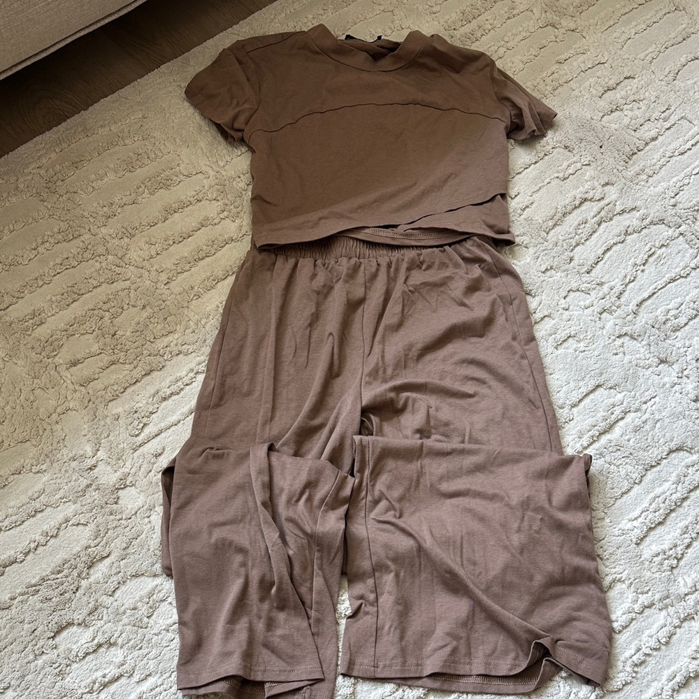 Zanzea Brown Wide Leg Pants & Top Set